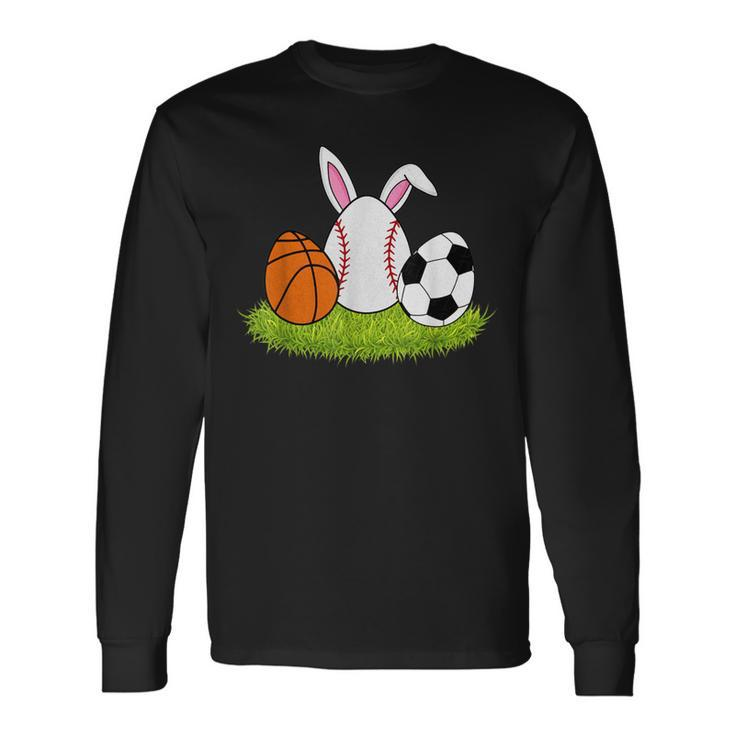 Easter Boys Baseball Basketball Soccer Bunnies Rabbit Long Sleeve T-Shirt