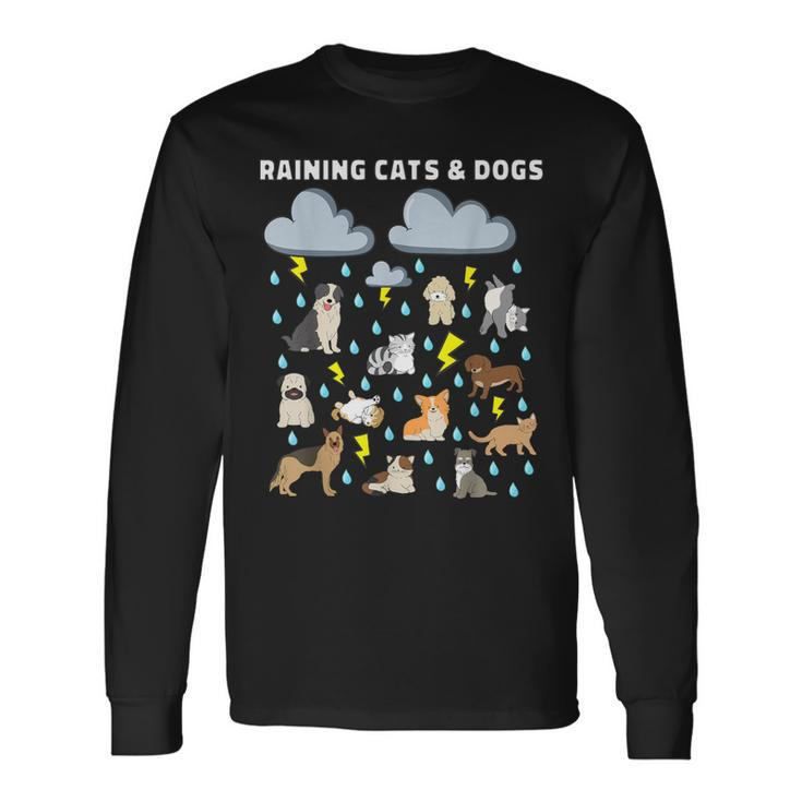 English Idiom Raining Cats And Dogs Puppies Kitten Long Sleeve T-Shirt