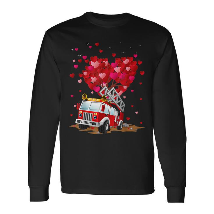 Fire Truck Lover Heart Shape Fire Truck Valentines Day Long Sleeve T-Shirt