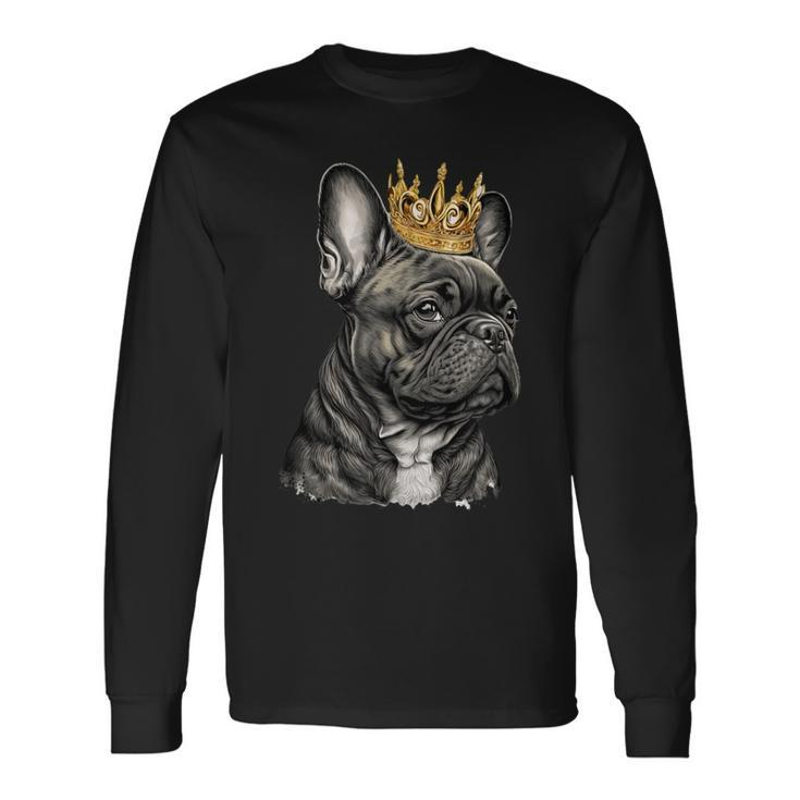 French Bulldog Frenchie With A Golden Crown Long Sleeve T-Shirt Gifts ideas