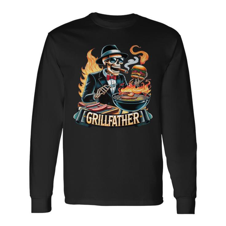 Grill Father Skeleton Dad Joke Grillfather Fathers Day Long Sleeve T-Shirt