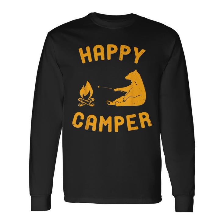 Happy Camper With Bear And Bonfire Long Sleeve T-Shirt