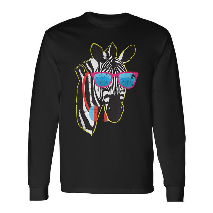 Hip Zebra Wearing Red Sunglasses Long Sleeve T-Shirt