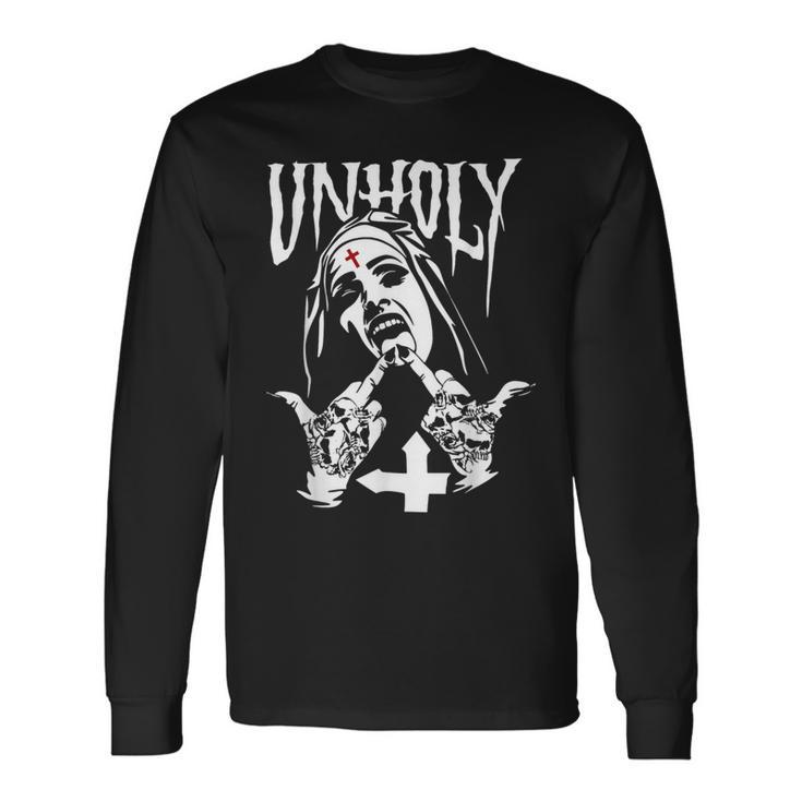 Horror Unholy Nun Occult Gothic Satanic Nun Tattoos Long Sleeve T-Shirt