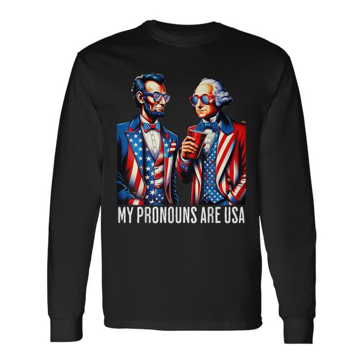 Lincoln Washington 4Th Of July Patriotic Pronouns Usa Long Sleeve T-Shirt Gifts ideas