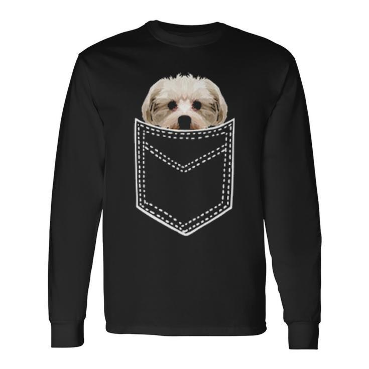 Maltese Apparel Cute Pocket Maltese Puppy Dog Long Sleeve T-Shirt