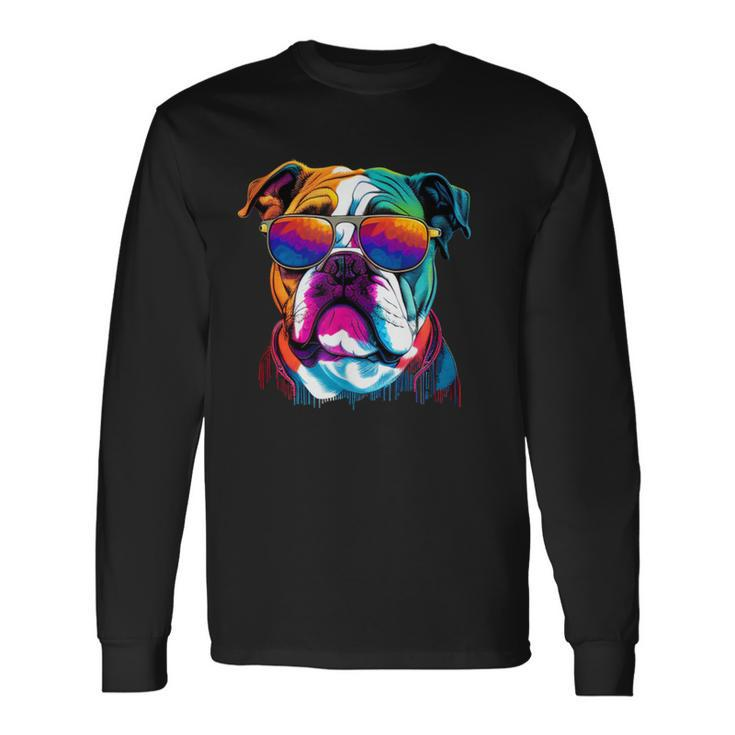 Multicolor English Bulldog Face Long Sleeve T-Shirt