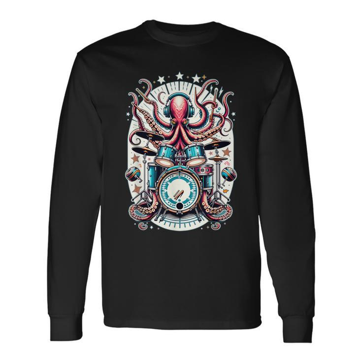 Octopus Playing Drums Drummer Music Lover Percussions Long Sleeve T-Shirt Gifts ideas