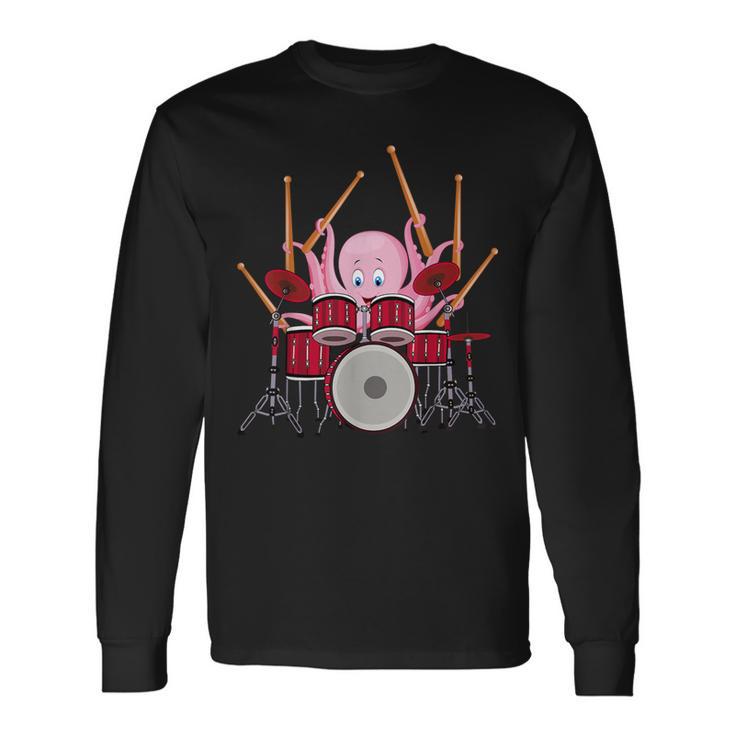 Octopus Playing Drums Musician Band Octopus Drummer Long Sleeve T-Shirt