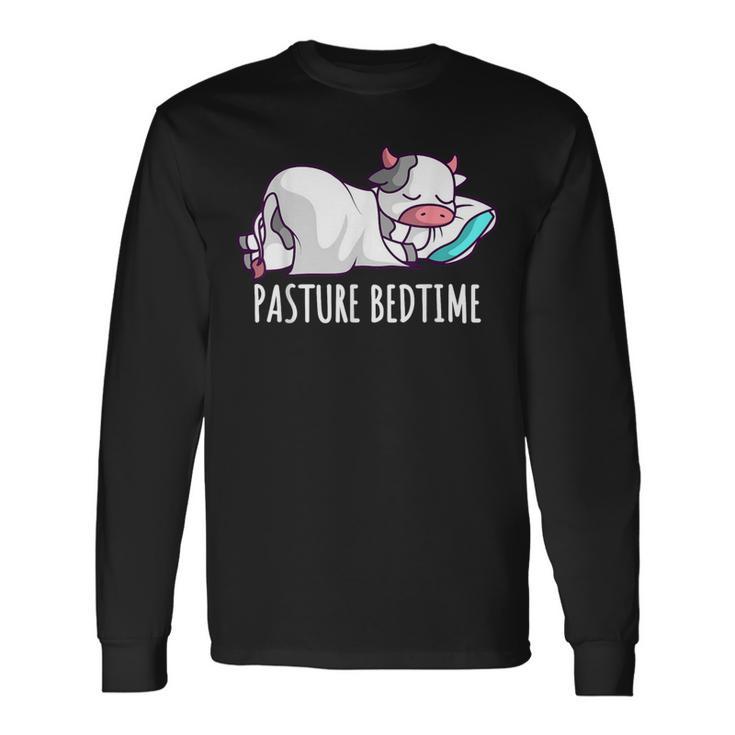 Pasture Bedtime Cute Cow Sleeping Pajamas Pjs Napping Long Sleeve T-Shirt