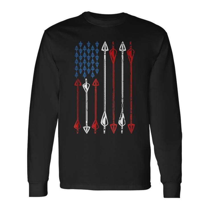 Patriotic Bow Hunting Flag Arrows Bow Archer Target Long Sleeve T-Shirt