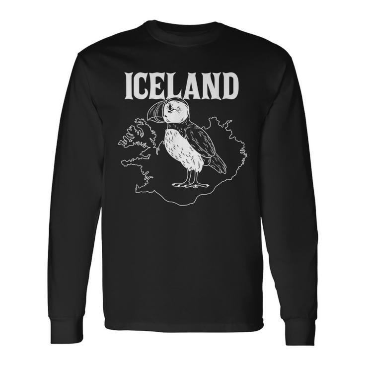 Puffin Bird Iceland Map Puffins Seabirds Lovers Outfit Long Sleeve T-Shirt