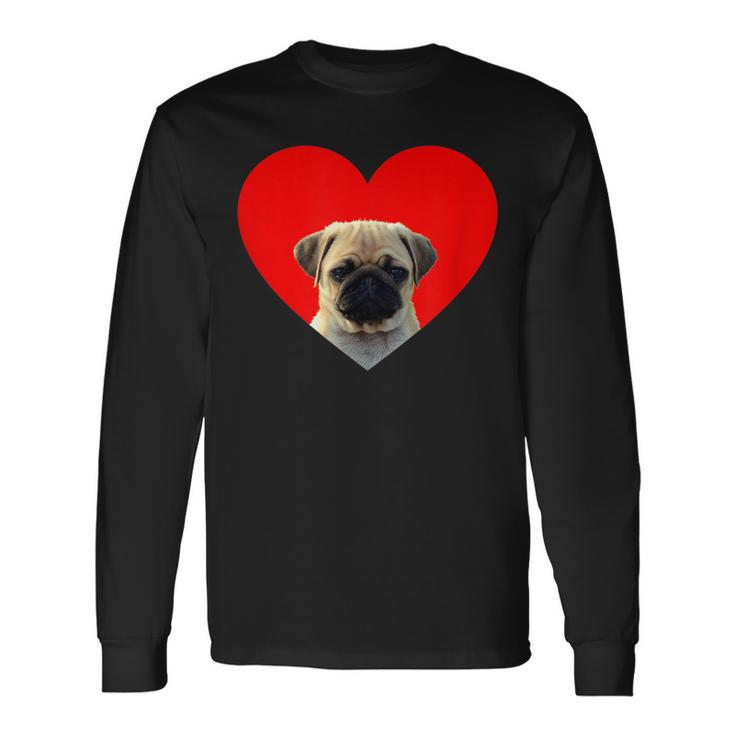 Pug Lover Dog Love Red Heart Father's Day Long Sleeve T-Shirt