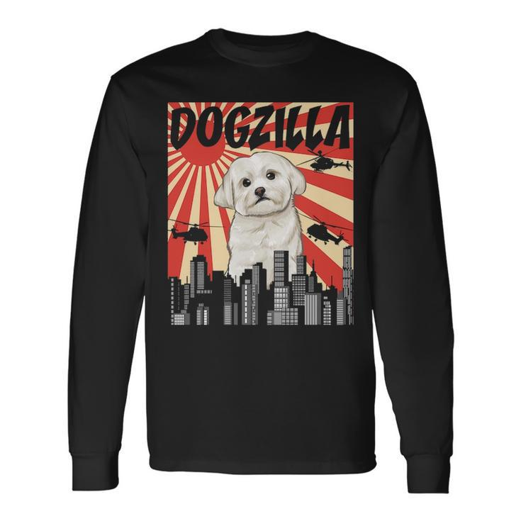 Retro Japanese Dogzilla Maltese Long Sleeve T-Shirt