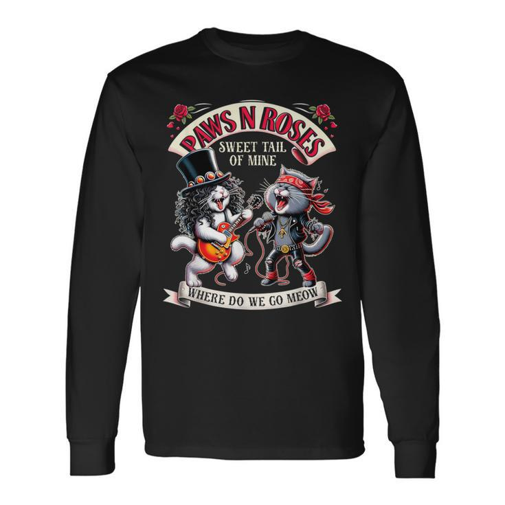 Rock Cats Playing Guitar Classic Cat Music For Lover Long Sleeve T-Shirt