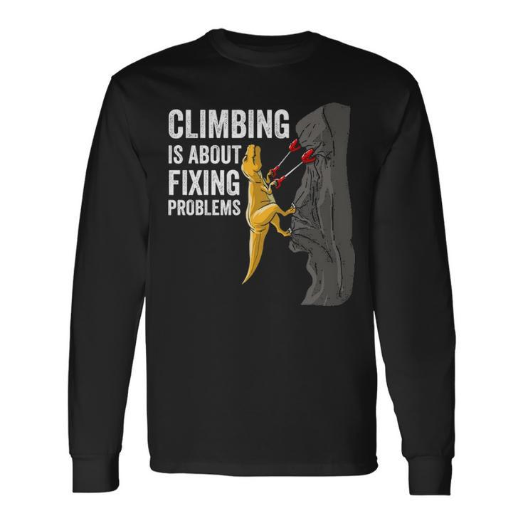 Rock Climbing T Rex Mountain Dinosaur Long Sleeve T-Shirt