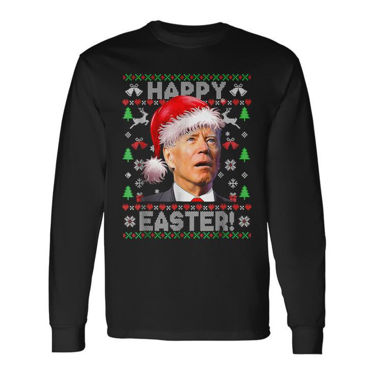 Santa Joe Biden Happy Easter Ugly Christmas Long Sleeve T-Shirt