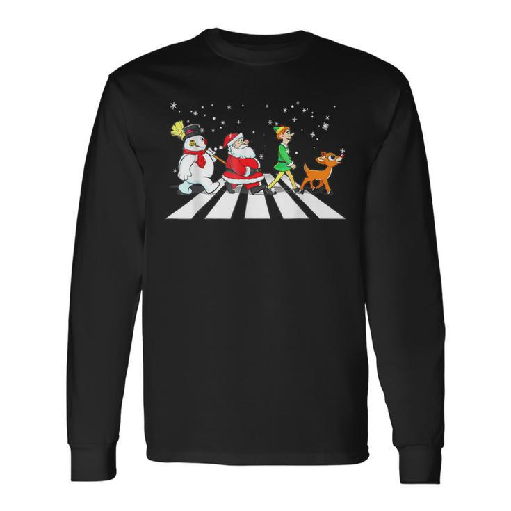 Santa Snowman Elf Reindeer Christmas Abbeys Road Men Long Sleeve T-Shirt
