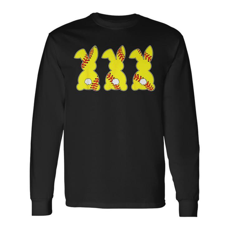 Softball Sports Easter Bunny Rabbits Easter Day Long Sleeve T-Shirt
