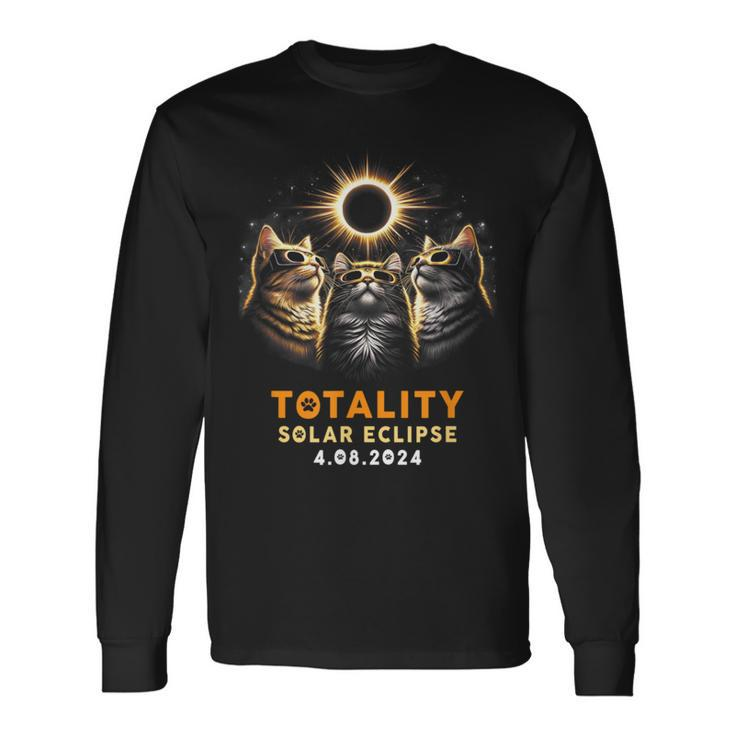 Totality Cats Wearing Solar Eclipse Glasses 4082024 Long Sleeve T-Shirt