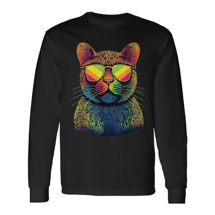 Gato Colorido Gatito Cool Catlover Camiseta de manga larga