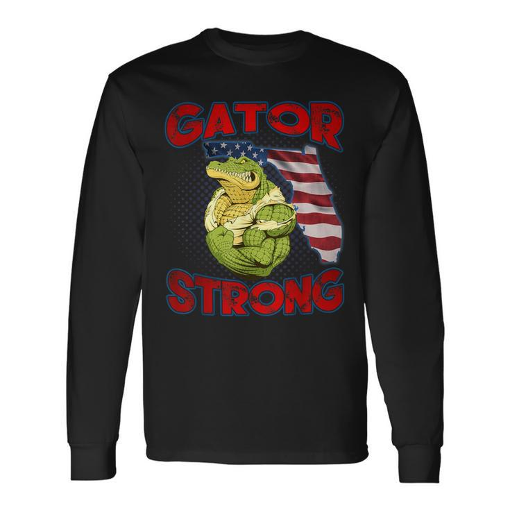 Gator Strong Florida State Gator American Flag Florida Map Long Sleeve T-Shirt