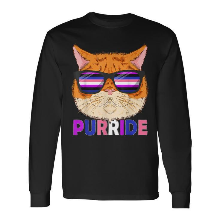 Genderfluid Purride Cat Kitten Sunglasses Gay Pride Long Sleeve T-Shirt