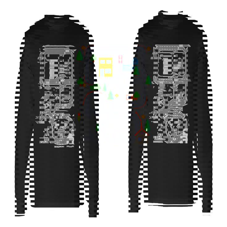 Genial Circuito De Carreras De Coches Playmat En La Parte Trasera Lindo Niño Camiseta de manga larga