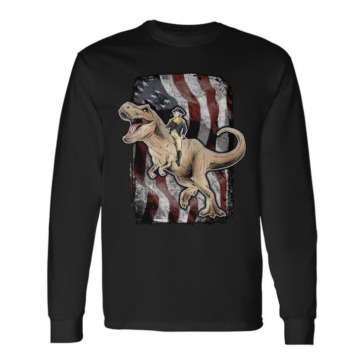 George Washington Riding T-Rex Dinosaur Long Sleeve T-Shirt