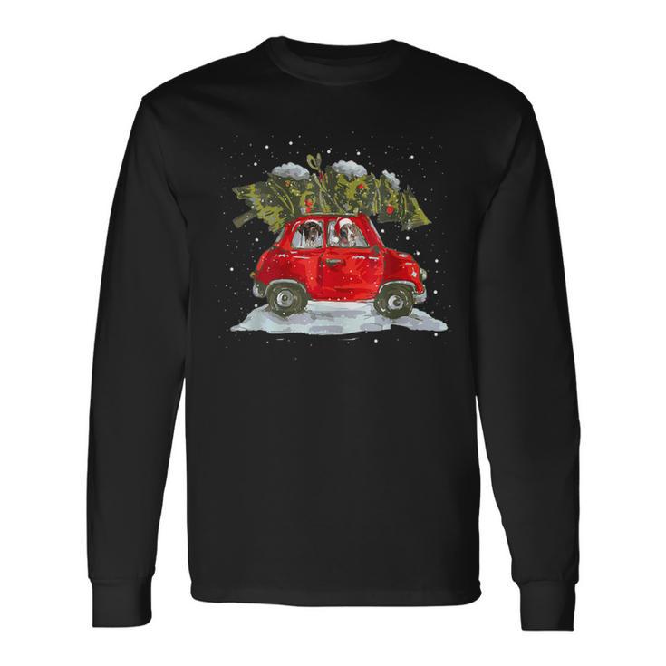 German Shorthaired Riding Red Car Christmas Dog Lover Long Sleeve T-Shirt