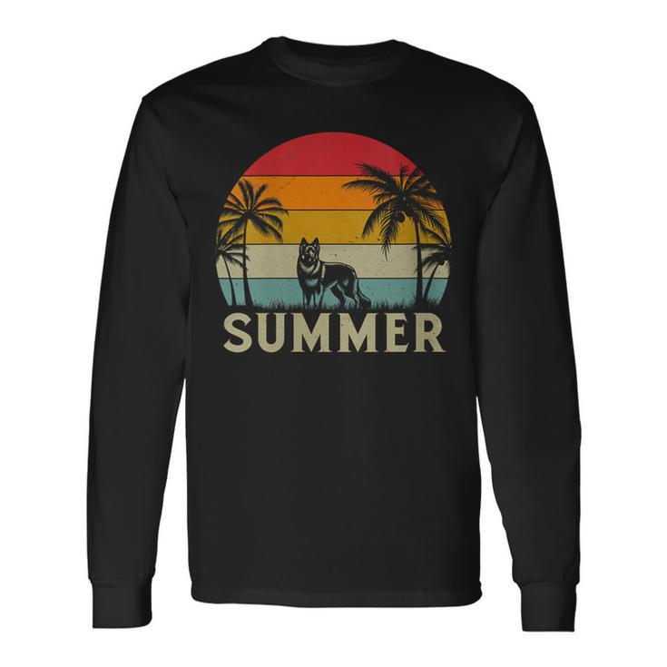 German Shepherd Dog Palm Tree Sunset Beach Vacation Summer Long Sleeve T-Shirt