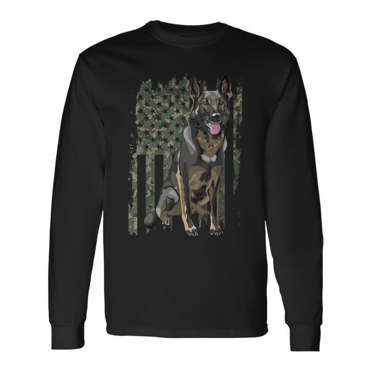 German Shepherd Patriotic Camo American Flag Dog Breed Long Sleeve T-Shirt