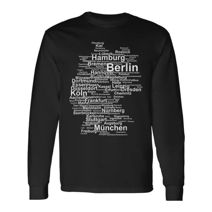 Germany Map Silhouette Towns Cities Berlin Hamburg Travel Long Sleeve T-Shirt Gifts ideas