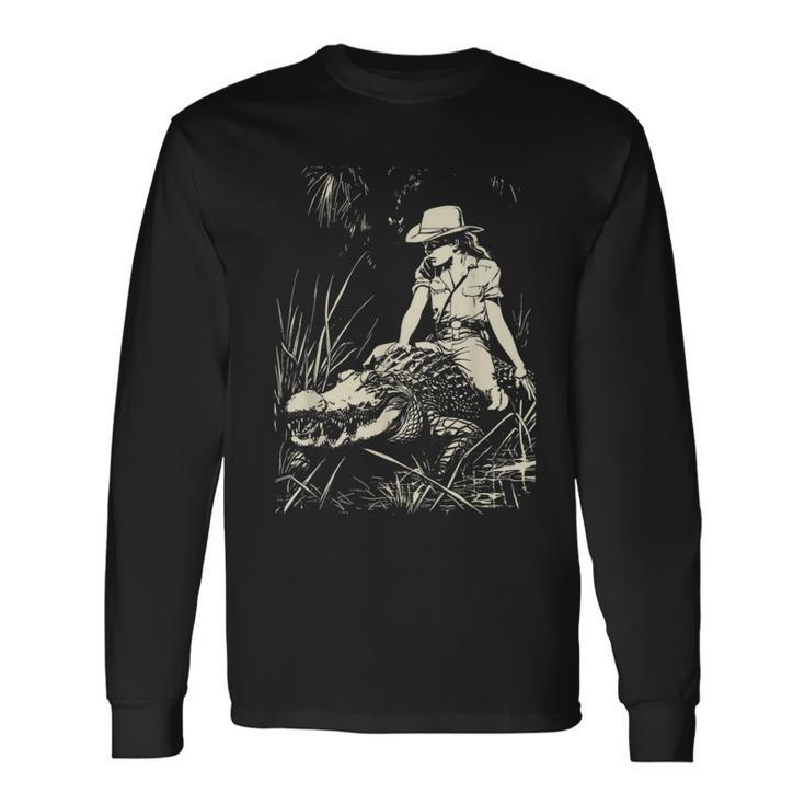 Girl Riding Alligator Weird Florida Crocodile Meme Long Sleeve T-Shirt Gifts ideas