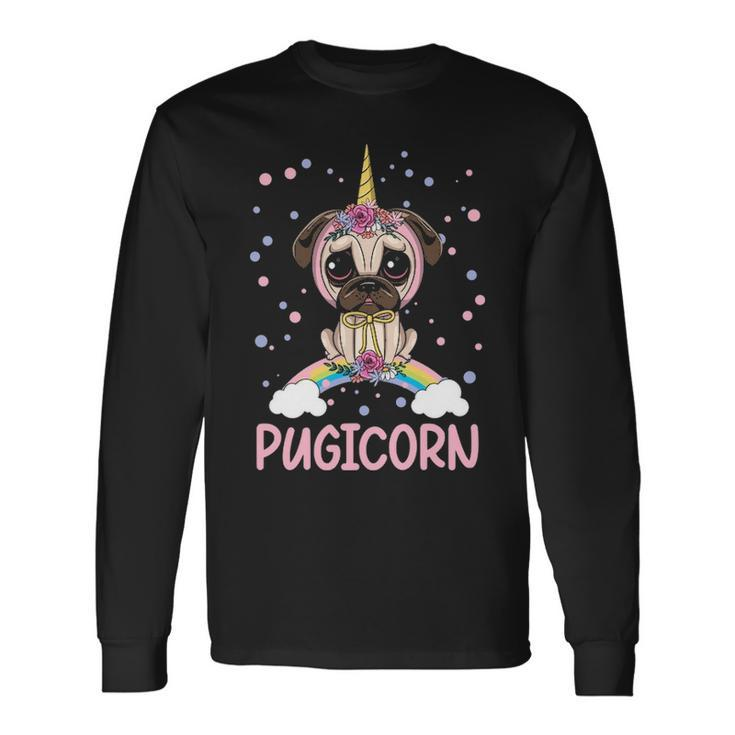 Girls Pugicorn Pug Unicorn Lover Long Sleeve T-Shirt