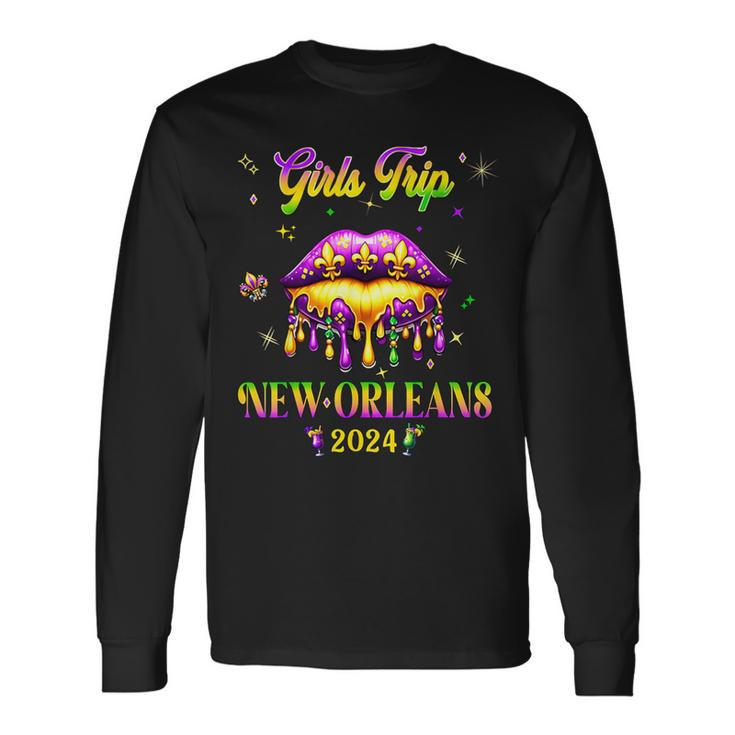Girls's Trip New Orleans 2024 Mardi Gras Mask Friends Long Sleeve T-Shirt
