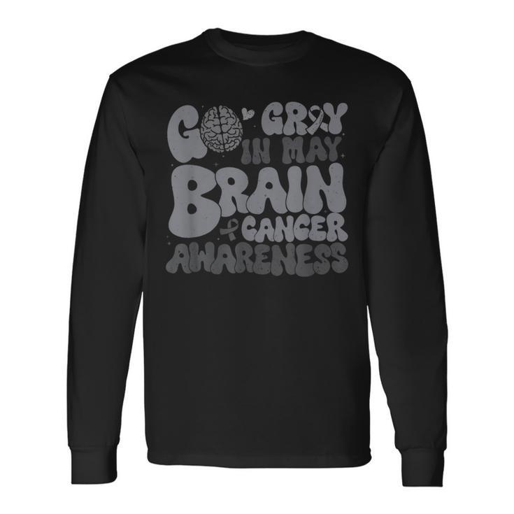 Go Gray In May For Brain Tumor Cancer Awareness Gray Ribbon Long Sleeve T-Shirt