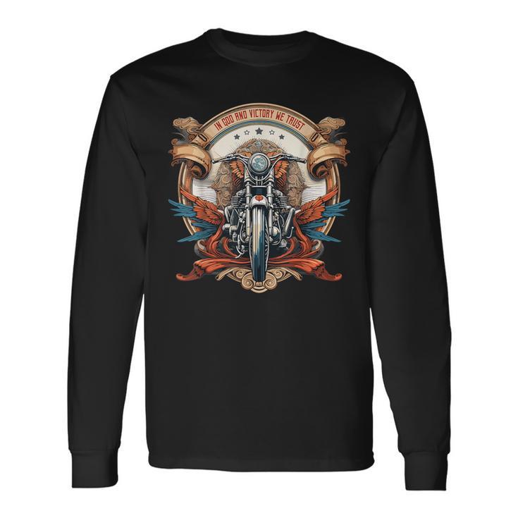 In God And Victory We Trust Biker Vintage Long Sleeve T-Shirt