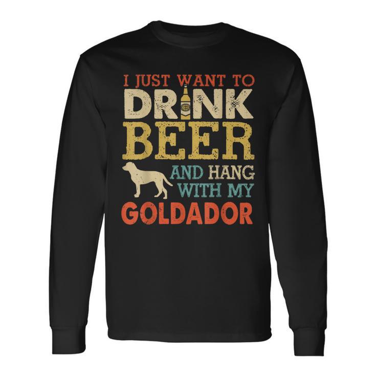 Goldador Dad Drink Beer Hang With Dog Vintage Long Sleeve T-Shirt