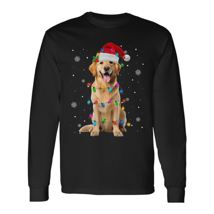 Golden Retriever Christmas Santa Hat Xmas Lights Dog Lover Long Sleeve T-Shirt Gifts ideas