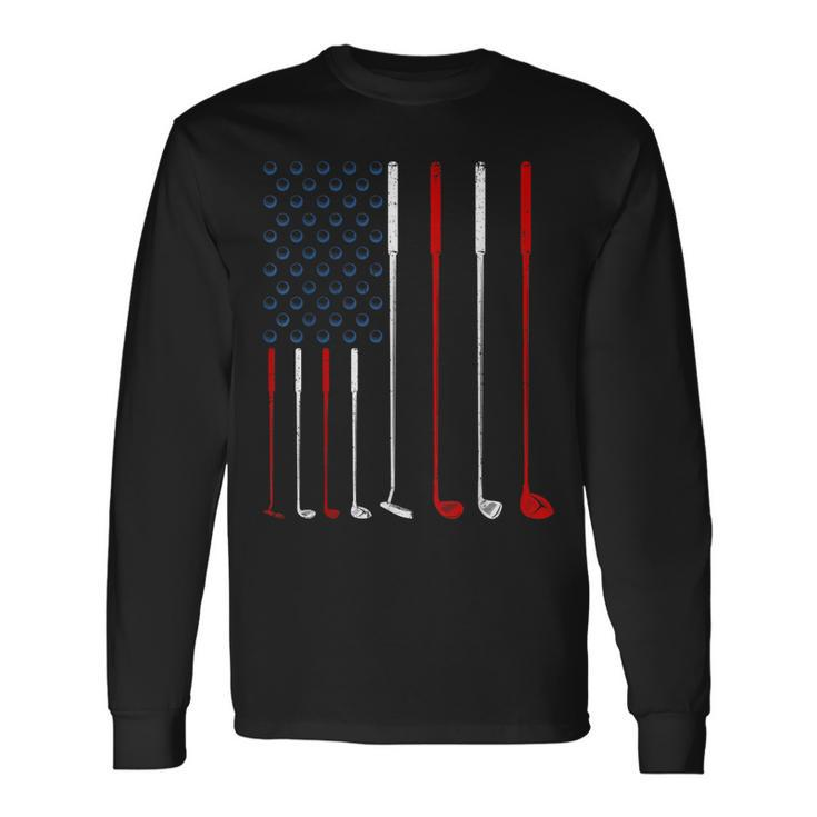 Golf Clubs American Flag Long Sleeve T-Shirt
