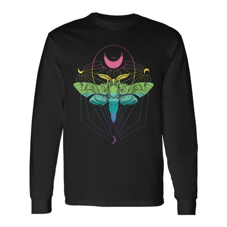 Goth Moth And Crescent Moon Creepy For Goths Long Sleeve T-Shirt