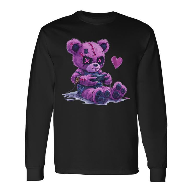 Goth Pastel Cute Creepy Kawaii Gamer Teddy Bear Gaming Long Sleeve T-Shirt