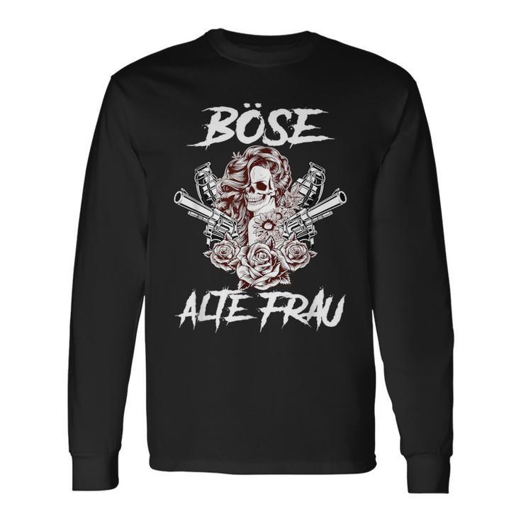 Gothic Langarmshirts Schwarzes Böse Alte Frau Motiv mit Rosen und Schwertern Geschenkideen