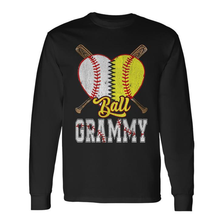 Grammy Of Both Ball Grammy Baseball Softball Pride Long Sleeve T-Shirt