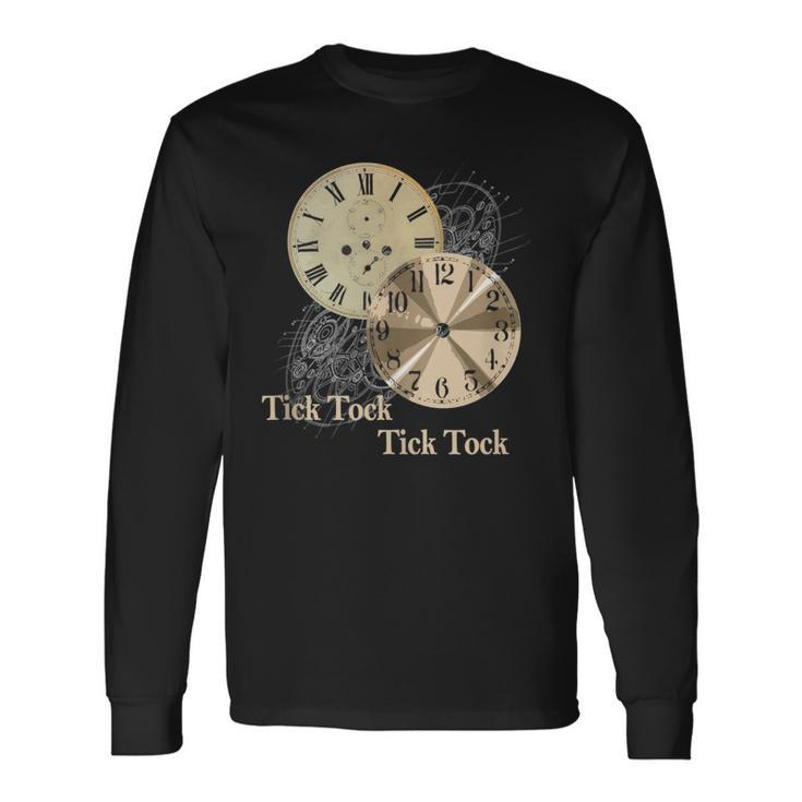 Grandfather Alarm Clock Time Tick Tock Clock Collector Long Sleeve T-Shirt