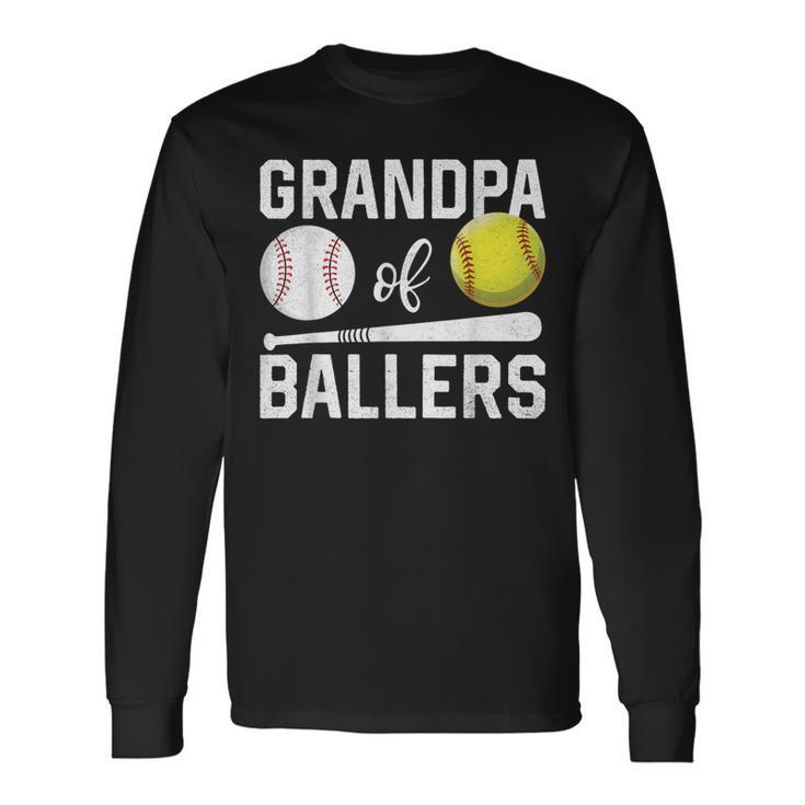 Grandpa Of Ballers Baseball Softball Father's Day Long Sleeve T-Shirt