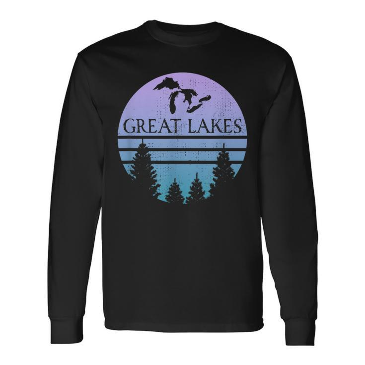 Great Lakes Of Michigan Lakes Silhouette Trees Long Sleeve T-Shirt