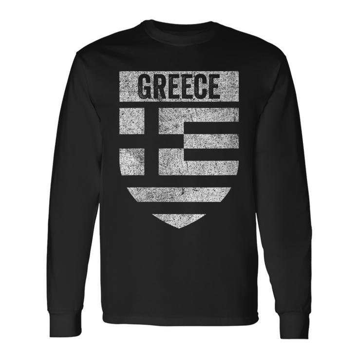 Greek Flag Cool Distressed Vintage Look Flag Of Greece Pride Long Sleeve T-Shirt