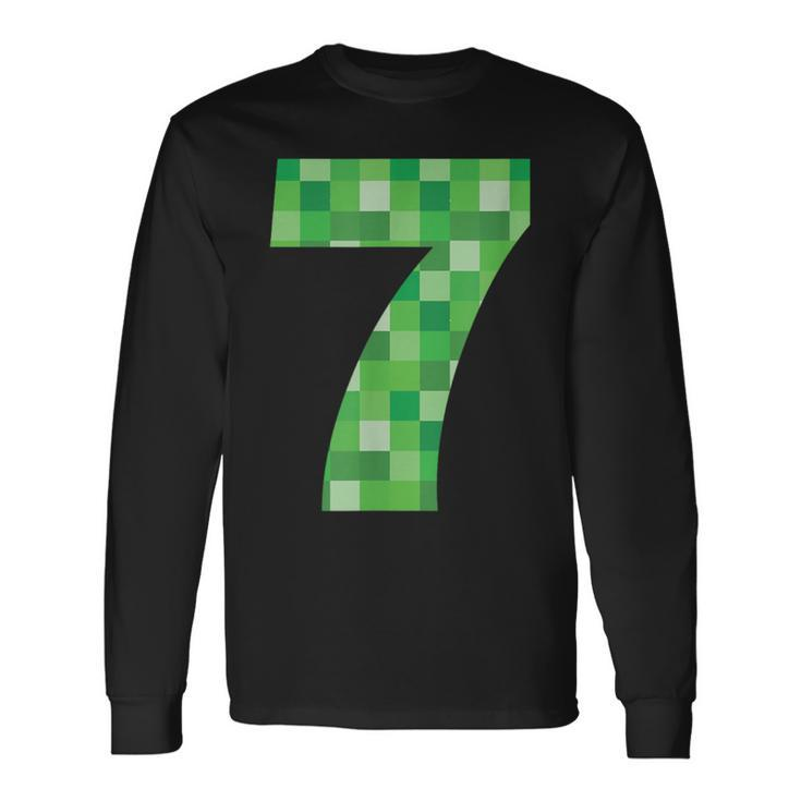 Green Pixel Number 7 7Th Birthday Gamer Number 7 Long Sleeve T-Shirt